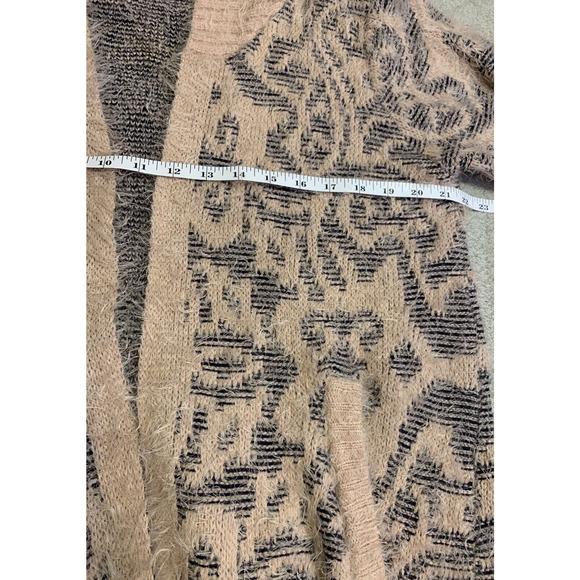 Joh Hoodie Sweater Womens S / M Open Front Long Soft Fuzzy Pink Pattern Cardigan - Picture 16 of 16